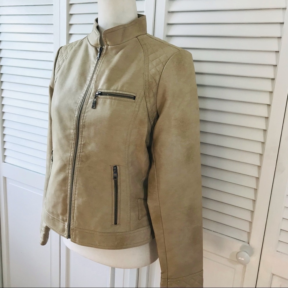 GIACCCA Tan Faux Leather Distressed Jacket Size S - Picture 2 of 9